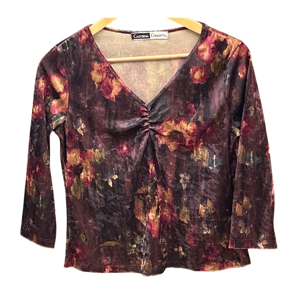90s California Concepts Floral Velvet Top Whimsigoth Grunge